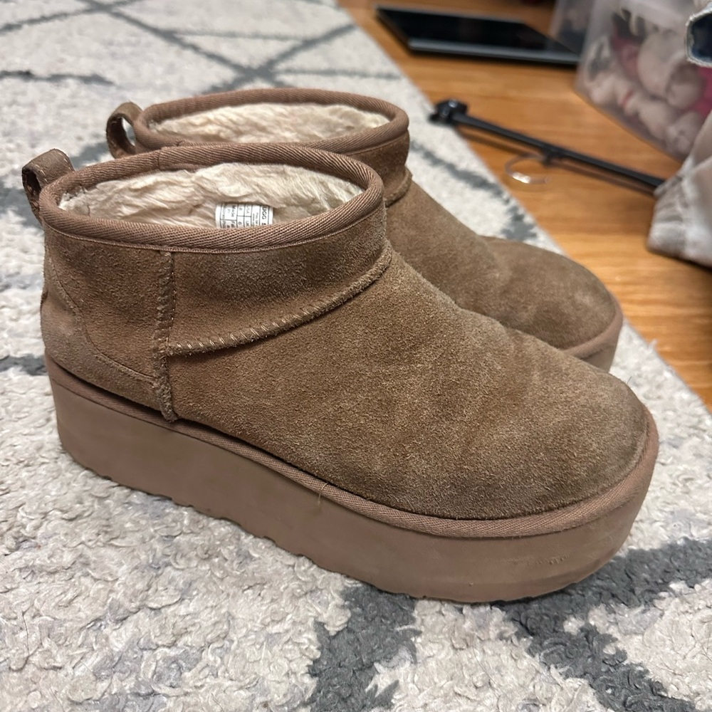 Brown Suede Platform Uggs Ankle Boots